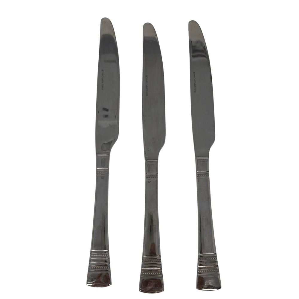 3 International Silver Kensington Dinner Knives Stainless Flatware Replacement
